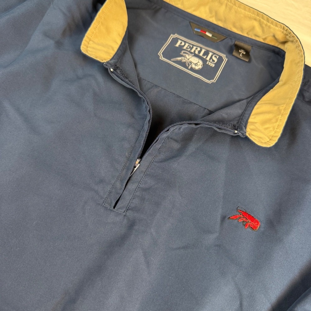 Perlis Windshirt Jacket Men L Navy Blue Quarter Zip Crawfish Logo Pullover